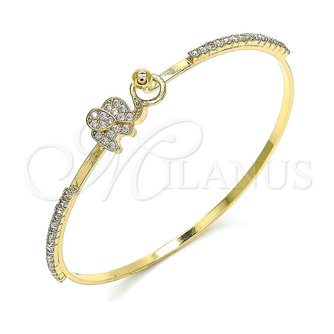 Oro Laminado Individual Bangle, Gold Filled Style Elephant Design, with White Micro Pave and White Crystal, Polished, Golden Finish, 07.193.0033.04 (02 MM Thickness, Size 4 (2.25 Diameter))