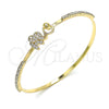 Oro Laminado Individual Bangle, Gold Filled Style Elephant Design, with White Micro Pave and White Crystal, Polished, Golden Finish, 07.193.0033.04 (02 MM Thickness, Size 4 (2.25 Diameter))