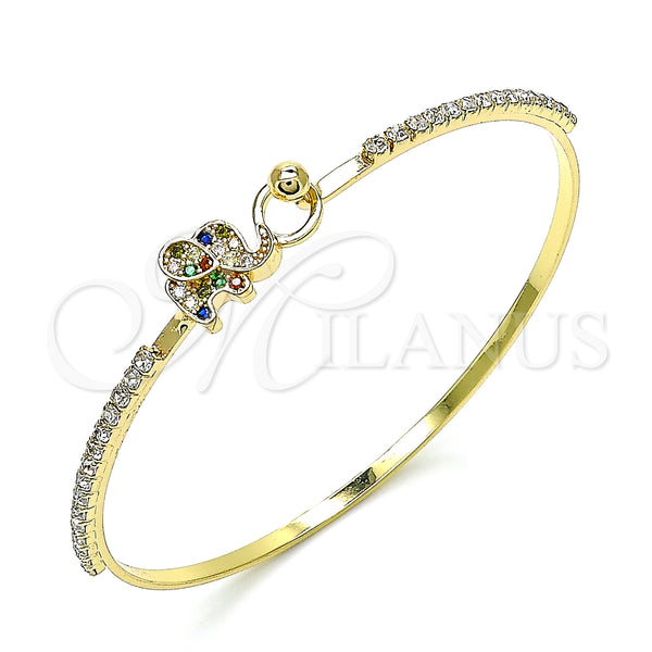Gold Filled Jewelry — Individual Bangle Elephant Design with Multicolor Micro Pave — main product view — SKU 145426 | Oro Laminado joyería — Individual Bangle Elephant diseño with Multicolor Micro Pave — SKU 145426