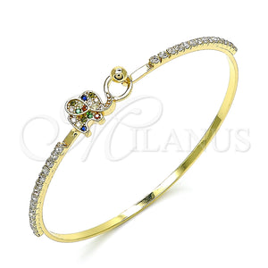Gold Filled Jewelry — Individual Bangle Elephant Design with Multicolor Micro Pave — main product view — SKU 145426 | Oro Laminado joyería — Individual Bangle Elephant diseño with Multicolor Micro Pave — SKU 145426