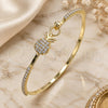 Oro Laminado Individual Bangle, Gold Filled Style Pineapple Design, with White Micro Pave and White Crystal, Polished, Golden Finish, 07.193.0034.04 (02 MM Thickness, Size 4 (2.25 Diameter))