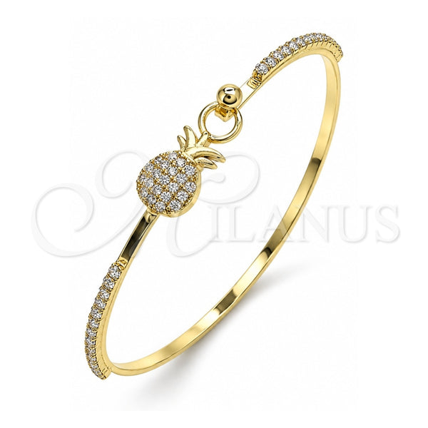 Oro Laminado Individual Bangle, Gold Filled Style Pineapple Design, with White Micro Pave and White Crystal, Polished, Golden Finish, 07.193.0034.04 (02 MM Thickness, Size 4 (2.25 Diameter))