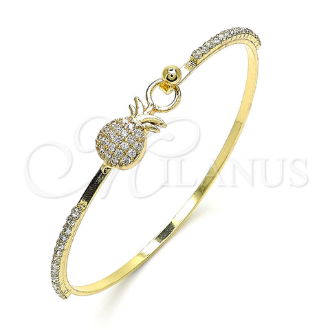 Oro Laminado Individual Bangle, Gold Filled Style Pineapple Design, with White Micro Pave and White Crystal, Polished, Golden Finish, 07.193.0034.04 (02 MM Thickness, Size 4 (2.25 Diameter))
