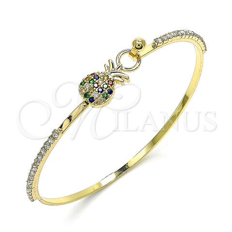 Oro Laminado Individual Bangle, Gold Filled Style Pineapple Design, with Multicolor Micro Pave and White Crystal, Polished, Golden Finish, 07.193.0034.1.04 (02 MM Thickness, Size 4 (2.25 Diameter))