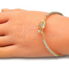 Oro Laminado Individual Bangle, Gold Filled Style Tree Design, with White Micro Pave and White Crystal, Polished, Golden Finish, 07.193.0035.04 (02 MM Thickness, Size 4 (2.25 Diameter))