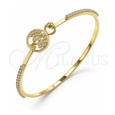 Oro Laminado Individual Bangle, Gold Filled Style Tree Design, with White Micro Pave and White Crystal, Polished, Golden Finish, 07.193.0035.04 (02 MM Thickness, Size 4 (2.25 Diameter))