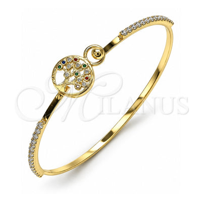 Oro Laminado Individual Bangle, Gold Filled Style Tree Design, with Multicolor Micro Pave and White Crystal, Polished, Golden Finish, 07.193.0035.1.04 (02 MM Thickness, Size 4 (2.25 Diameter))