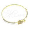 Oro Laminado Individual Bangle, Gold Filled Style Teddy Bear Design, with White and Garnet Micro Pave, Polished, Golden Finish, 07.193.0036.04 (02 MM Thickness, Size 4 (2.25 Diameter))