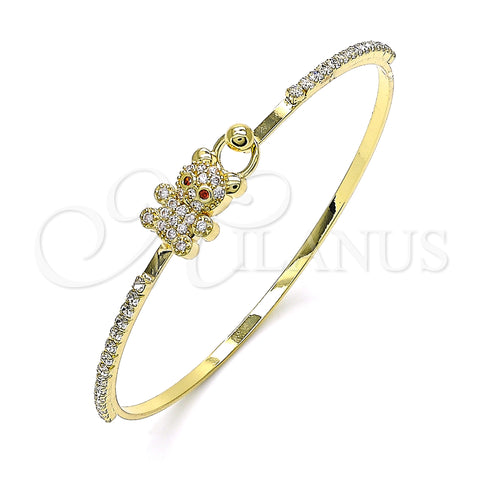 Oro Laminado Individual Bangle, Gold Filled Style Teddy Bear Design, with White and Garnet Micro Pave, Polished, Golden Finish, 07.193.0036.04 (02 MM Thickness, Size 4 (2.25 Diameter))