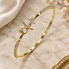 Oro Laminado Individual Bangle, Gold Filled Style Anchor Design, with White Micro Pave and White Crystal, Polished, Golden Finish, 07.193.0037.04 (02 MM Thickness, Size 4 (2.25 Diameter))