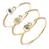 Oro Laminado Individual Bangle, Gold Filled Style Evil Eye Design, with White Micro Pave and White Crystal, Polished, Golden Finish, 07.193.0038.04 (02 MM Thickness, Size 4 (2.25 Diameter))