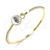 Oro Laminado Individual Bangle, Gold Filled Style Evil Eye Design, with Sapphire Blue Micro Pave and White Crystal, Polished, Golden Finish, 07.193.0038.1.04 (02 MM Thickness, Size 4 (2.25 Diameter))