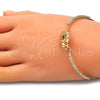 Oro Laminado Individual Bangle, Gold Filled Style Evil Eye Design, with Multicolor Micro Pave and White Crystal, Polished, Golden Finish, 07.193.0038.2.04 (02 MM Thickness, Size 4 (2.25 Diameter))