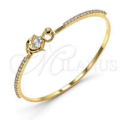 Oro Laminado Individual Bangle, Gold Filled Style Dolphin Design, with White Cubic Zirconia and Black Micro Pave, Polished, Golden Finish, 07.193.0039.04 (02 MM Thickness, Size 4 (2.25 Diameter))