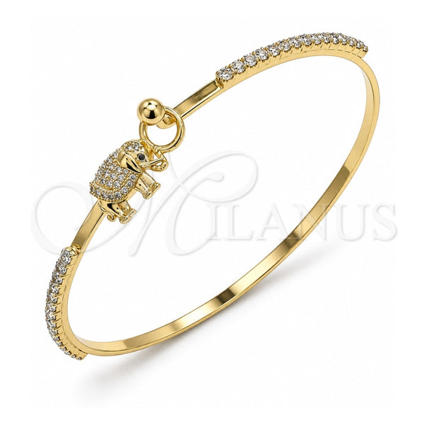 Oro Laminado Individual Bangle, Gold Filled Style Elephant Design, with White and Black Micro Pave, Polished, Golden Finish, 07.193.0040.04 (02 MM Thickness, Size 4 (2.25 Diameter))