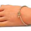 Oro Laminado Individual Bangle, Gold Filled Style Little Boy and Little Girl Design, with White Micro Pave and White Crystal, Polished, Golden Finish, 07.193.0041.04 (02 MM Thickness, Size 4 (2.25 Diameter))
