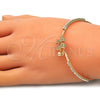 Oro Laminado Individual Bangle, Gold Filled Style Little Boy and Little Girl Design, with White Micro Pave and White Crystal, Polished, Golden Finish, 07.193.0041.04 (02 MM Thickness, Size 4 (2.25 Diameter))