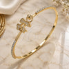 Oro Laminado Individual Bangle, Gold Filled Style Little Boy and Little Girl Design, with White Micro Pave and White Crystal, Polished, Golden Finish, 07.193.0041.04 (02 MM Thickness, Size 4 (2.25 Diameter))