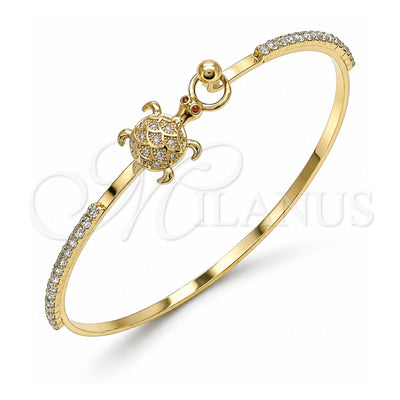 Oro Laminado Individual Bangle, Gold Filled Style Turtle Design, with White and Garnet Micro Pave, Polished, Golden Finish, 07.193.0042.04 (02 MM Thickness, Size 4 (2.25 Diameter))