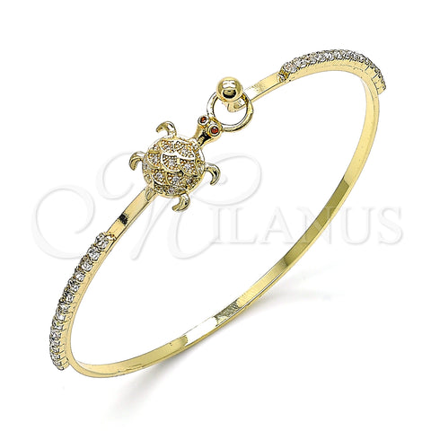 Oro Laminado Individual Bangle, Gold Filled Style Turtle Design, with White and Garnet Micro Pave, Polished, Golden Finish, 07.193.0042.04 (02 MM Thickness, Size 4 (2.25 Diameter))