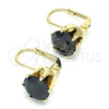 Oro Laminado Leverback Earring, Gold Filled Style with Black Cubic Zirconia, Polished, Golden Finish, 5.128.063.1