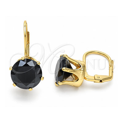 Oro Laminado Leverback Earring, Gold Filled Style with Black Cubic Zirconia, Polished, Golden Finish, 5.128.063.1