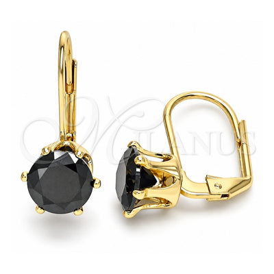 Oro Laminado Leverback Earring, Gold Filled Style with Black Cubic Zirconia, Polished, Golden Finish, 5.128.075.1