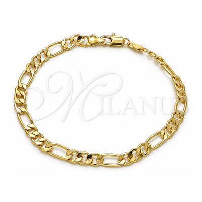 Oro Laminado Basic Anklet, Gold Filled Style Figaro Design, Polished, Golden Finish, 04.63.1412.10 (160 Gauge, 07 MM Thickness, 10 Inches Length)