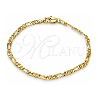 Oro Laminado Basic Bracelet, Gold Filled Style Figaro Design, Polished, Golden Finish, 04.213.0144.08 (0.80 Gauge, 03 MM Thickness, 8 Inches Length)