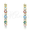 Oro Laminado Small Hoop, Gold Filled Style Evil Eye Design, with White Crystal, Multicolor Enamel Finish, Golden Finish, 02.213.0315.25