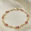 Oro Laminado Fancy Bracelet, Gold Filled Style Elephant Design, Red Enamel Finish, Golden Finish, 03.213.0141.08