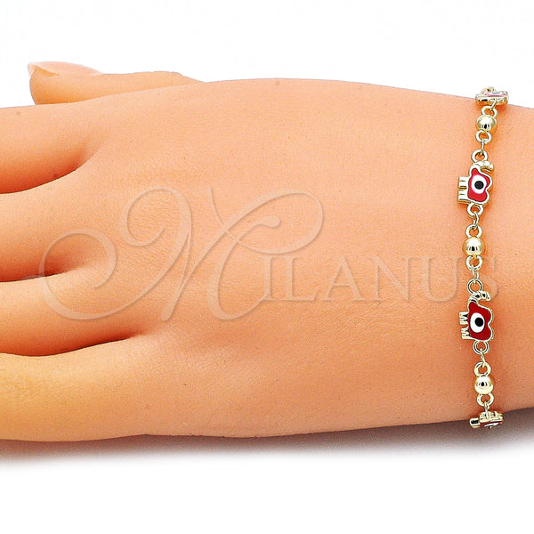 Gold Filled Bracelet — Fancy Bracelet Elephant and Evil Eye Design Red — alternate product view — SKU 145476 | Oro Laminado brazalete — elegante Bracelet Elephant and Evil Eye diseño Red — SKU 145476
