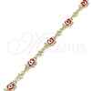 Oro Laminado Fancy Bracelet, Gold Filled Style Elephant and Evil Eye Design, Red Enamel Finish, Golden Finish, 03.213.0141.08 (06 MM Thickness, 8 Inches Length)