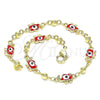 Oro Laminado Fancy Bracelet, Gold Filled Style Elephant and Evil Eye Design, Red Enamel Finish, Golden Finish, 03.213.0141.08 (06 MM Thickness, 8 Inches Length)