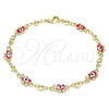 Oro Laminado Fancy Bracelet, Gold Filled Style Elephant and Evil Eye Design, Red Enamel Finish, Golden Finish, 03.213.0141.08 (06 MM Thickness, 8 Inches Length)