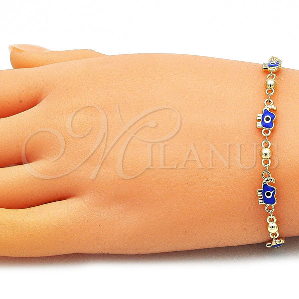 Gold Filled Bracelet — Fancy Bracelet Elephant and Evil Eye Design Blue — alternate product view — SKU 145477 | Oro Laminado brazalete — elegante Bracelet Elephant and Evil Eye diseño Blue — SKU 145477