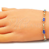 Oro Laminado Fancy Bracelet, Gold Filled Style Elephant and Evil Eye Design, Blue Enamel Finish, Golden Finish, 03.213.0141.1.08 (06 MM Thickness, 8 Inches Length)