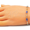 Oro Laminado Fancy Bracelet, Gold Filled Style Elephant and Evil Eye Design, Blue Enamel Finish, Golden Finish, 03.213.0141.1.08 (06 MM Thickness, 8 Inches Length)