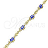 Oro Laminado Fancy Bracelet, Gold Filled Style Elephant and Evil Eye Design, Blue Enamel Finish, Golden Finish, 03.213.0141.1.08 (06 MM Thickness, 8 Inches Length)