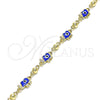Oro Laminado Fancy Bracelet, Gold Filled Style Elephant and Evil Eye Design, Blue Enamel Finish, Golden Finish, 03.213.0141.1.08 (06 MM Thickness, 8 Inches Length)