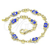 Oro Laminado Fancy Bracelet, Gold Filled Style Elephant and Evil Eye Design, Blue Enamel Finish, Golden Finish, 03.213.0141.1.08 (06 MM Thickness, 8 Inches Length)