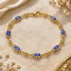 Oro Laminado Fancy Bracelet, Gold Filled Style Elephant and Evil Eye Design, Blue Enamel Finish, Golden Finish, 03.213.0141.1.08 (06 MM Thickness, 8 Inches Length)