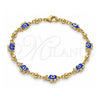 Oro Laminado Fancy Bracelet, Gold Filled Style Elephant and Evil Eye Design, Blue Enamel Finish, Golden Finish, 03.213.0141.1.08 (06 MM Thickness, 8 Inches Length)