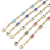 Oro Laminado Fancy Bracelet, Gold Filled Style Elephant and Evil Eye Design, Blue Enamel Finish, Golden Finish, 03.213.0141.1.08 (06 MM Thickness, 8 Inches Length)