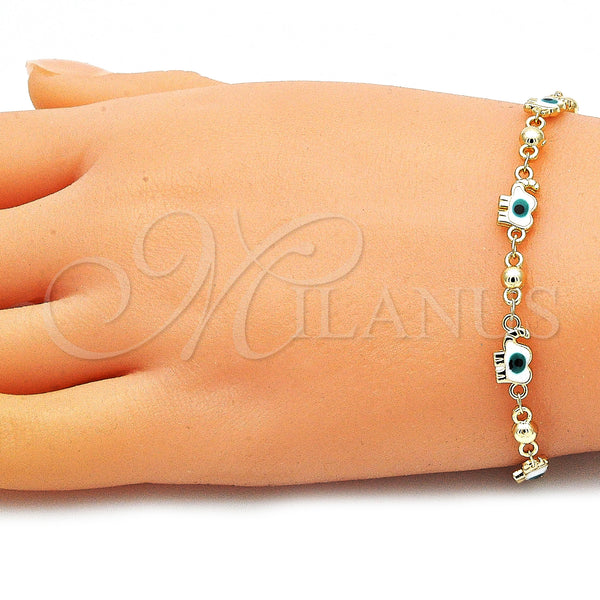 Gold Filled Bracelet — Fancy Bracelet Elephant and Evil Eye Design White — alternate product view — SKU 145479 | Oro Laminado brazalete — elegante Bracelet Elephant and Evil Eye diseño blanco — SKU 145479