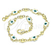 Oro Laminado Fancy Bracelet, Gold Filled Style Elephant and Evil Eye Design, White Enamel Finish, Golden Finish, 03.213.0141.3.08 (06 MM Thickness, 8 Inches Length)
