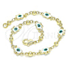 Oro Laminado Fancy Bracelet, Gold Filled Style Elephant and Evil Eye Design, White Enamel Finish, Golden Finish, 03.213.0141.3.08 (06 MM Thickness, 8 Inches Length)