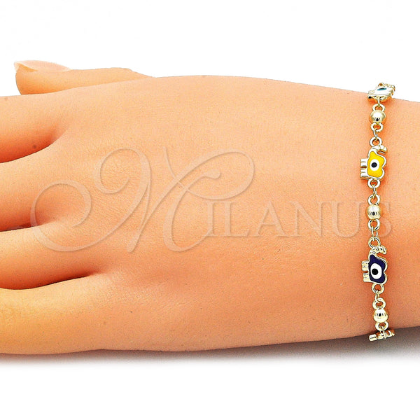Gold Filled Bracelet — Fancy Bracelet Elephant and Evil Eye Design Multicolor — alternate product view — SKU 145480 | Oro Laminado brazalete — elegante Bracelet Elephant and Evil Eye diseño Multicolor — SKU 145480