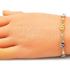 Oro Laminado Fancy Bracelet, Gold Filled Style Elephant and Evil Eye Design, Multicolor Enamel Finish, Golden Finish, 03.213.0141.4.08 (06 MM Thickness, 8 Inches Length)