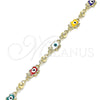 Oro Laminado Fancy Bracelet, Gold Filled Style Elephant and Evil Eye Design, Multicolor Enamel Finish, Golden Finish, 03.213.0141.4.08 (06 MM Thickness, 8 Inches Length)